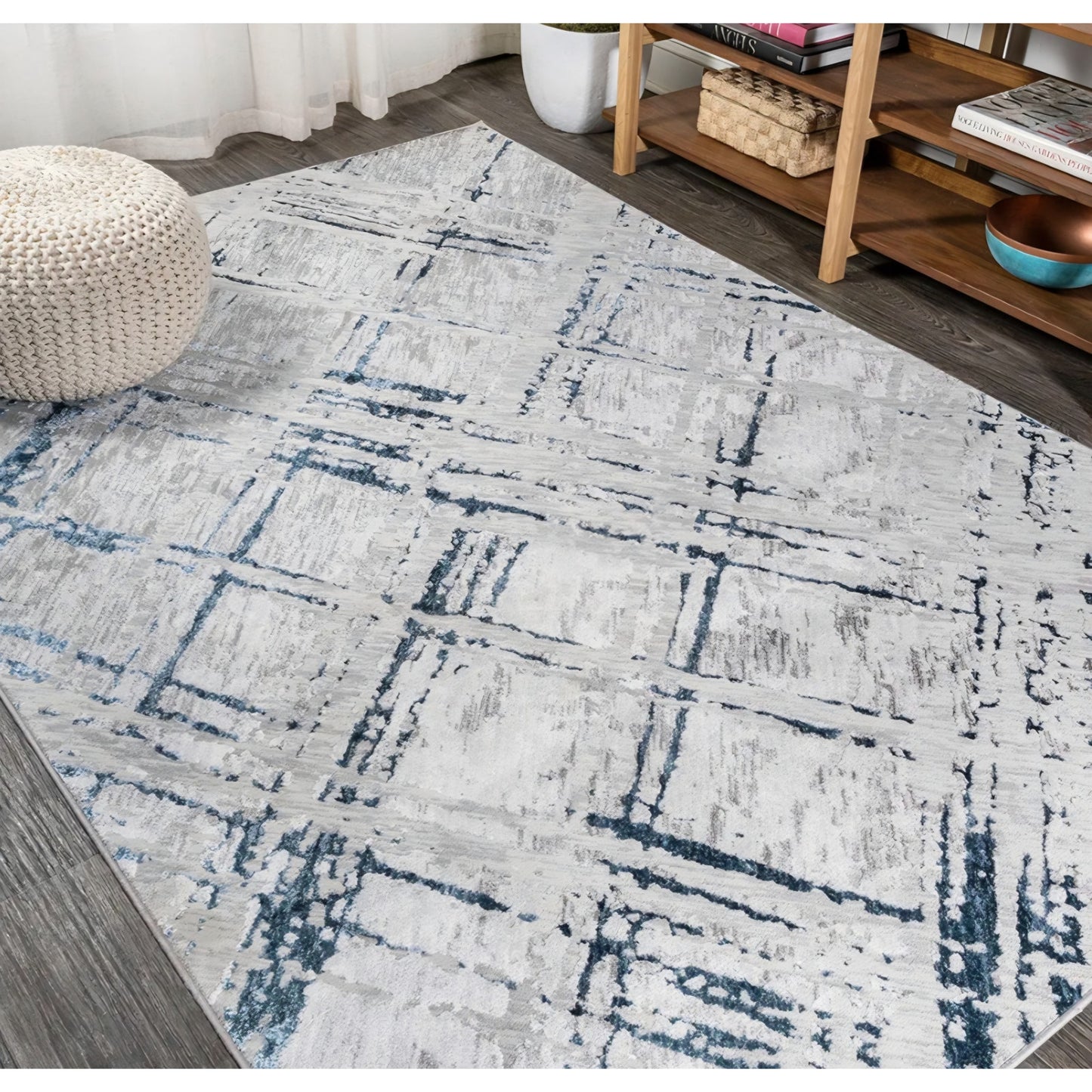 JONATHAN Y Slant Abstract Gray/Blue Indoor Area Rug 8X10 ft, Modern for Living Room, Bedroom,