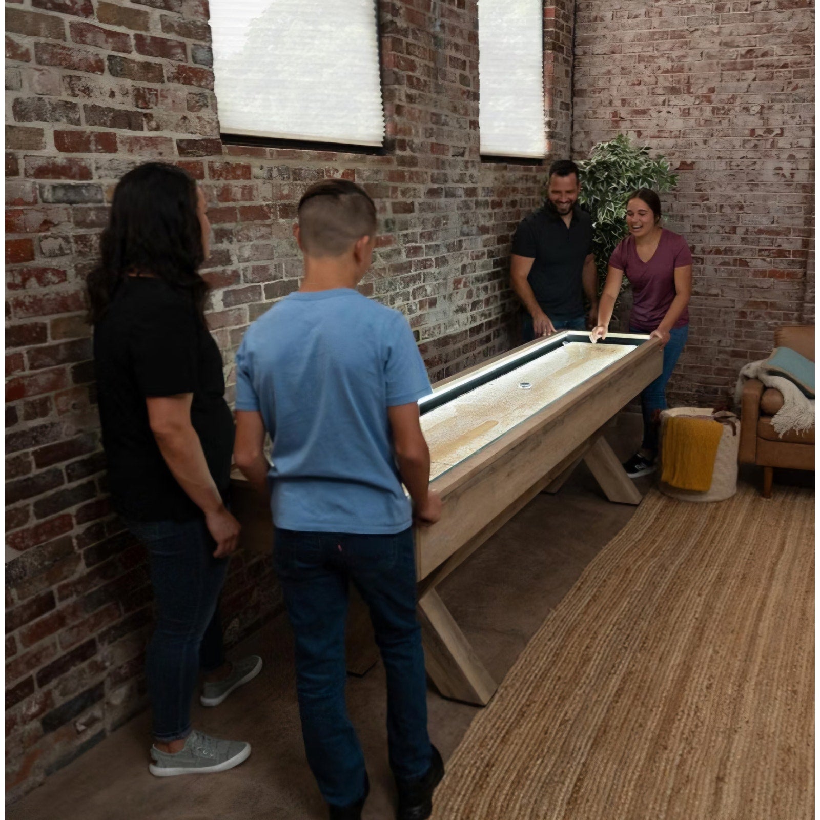 American Legend LED Shuffleboard with Buffet Top - Modern Style - Light Up LED Rails