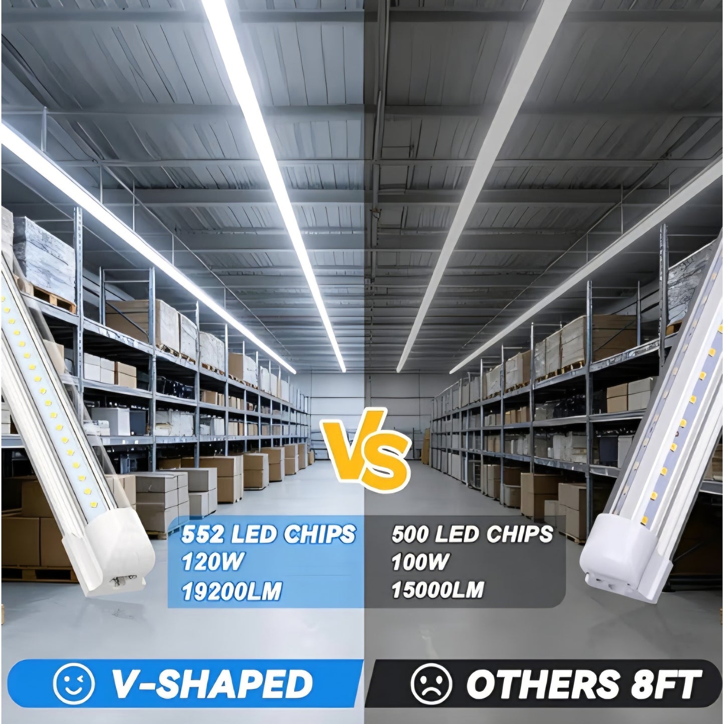 SHOPLED (10-Pack 8FT LED Shop Light, 120W 6500K Cool White, V-Shape, 19200LM High Output