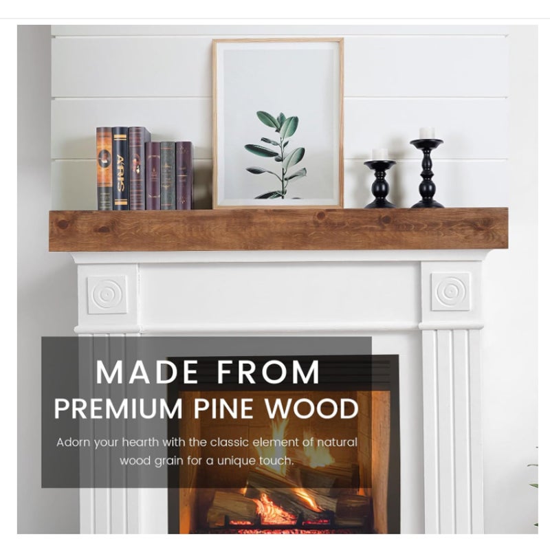 60'' Fireplace Mantel, 5'' Pine Wood Floating Shelf, DarkWalnut Handcrafted Mantel Shelves, 60x8x5"