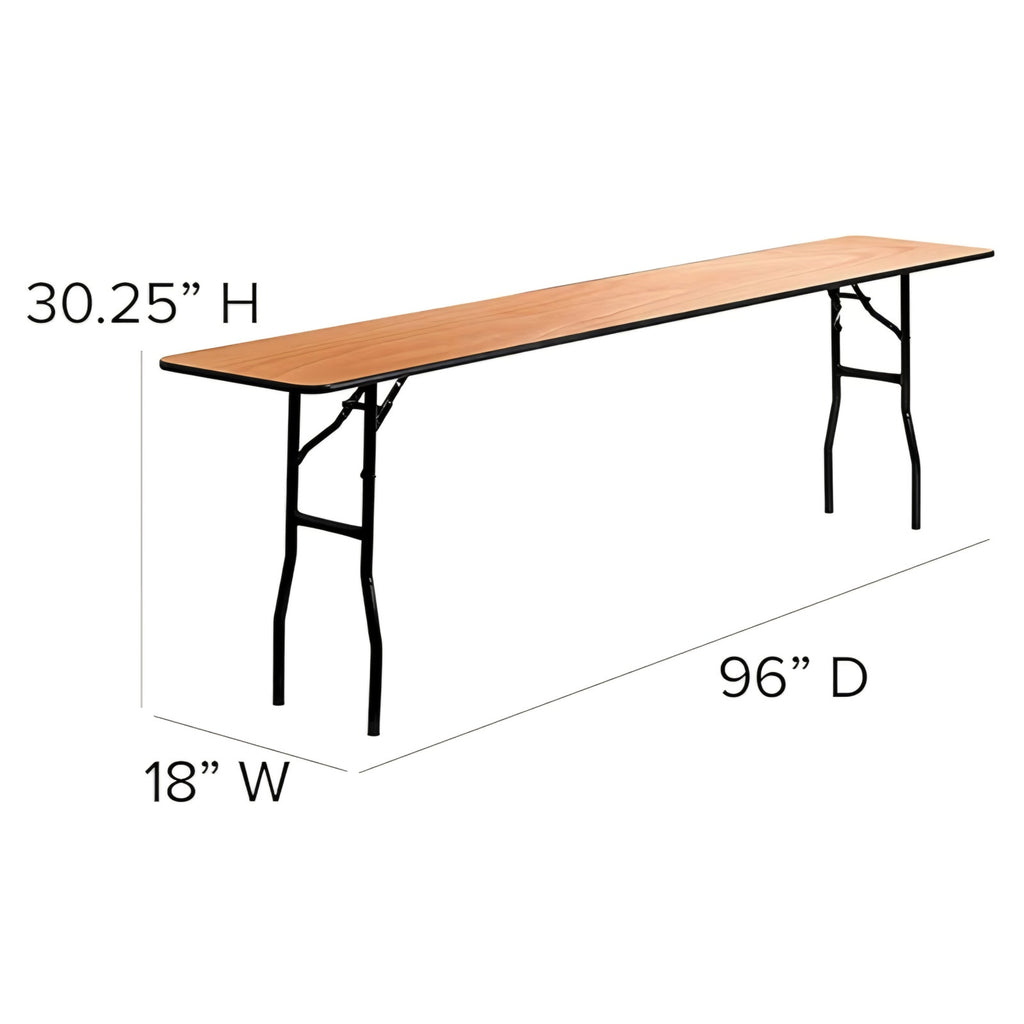 Gael 8' Wood Folding Training and Event Table, Rectangular Folding Training Table with Smooth Clear