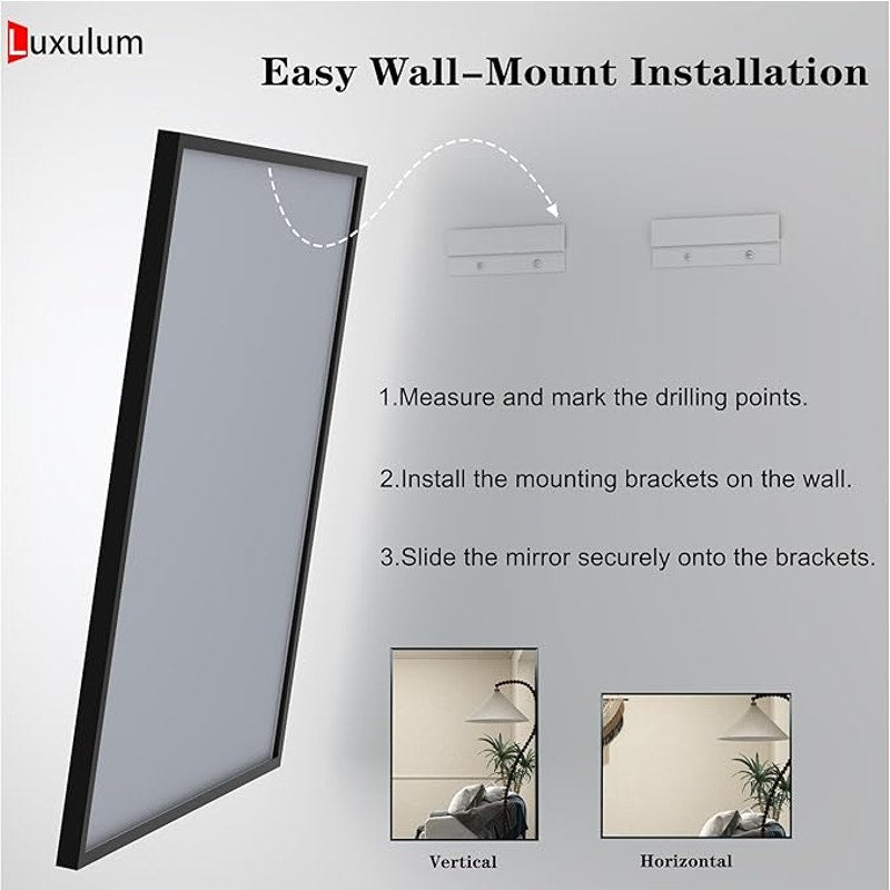 66" x 40"Matte Black Bathroom Mirror for Wall, Rectangular Beveled Mirror with Aluminum Alloy Frame