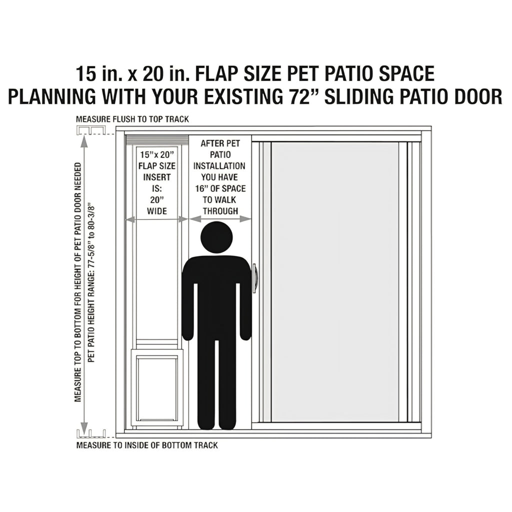 Aluminum Pet Patio Door, XL Adjustable Height 77-5/8" to 80-3/8", 15" x 20" Flap Size, White XL