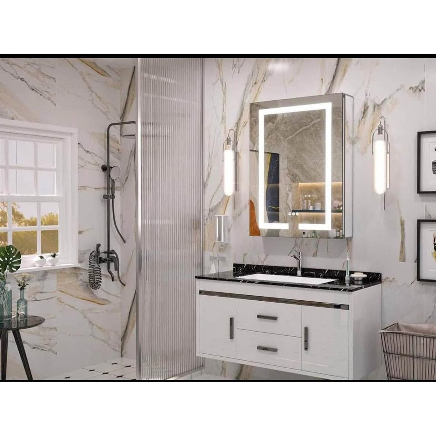 Keonjinn 24 x 32 Lighted Medicine Cabinet with Defogger and Outlets, Medicine Cabinet with Lights 3