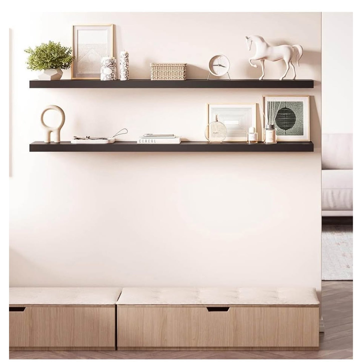 Ballucci Floating Shelves for Wall, 60" Wood Wall Shelf Set of 2, with Invisible Brackets for Bathro