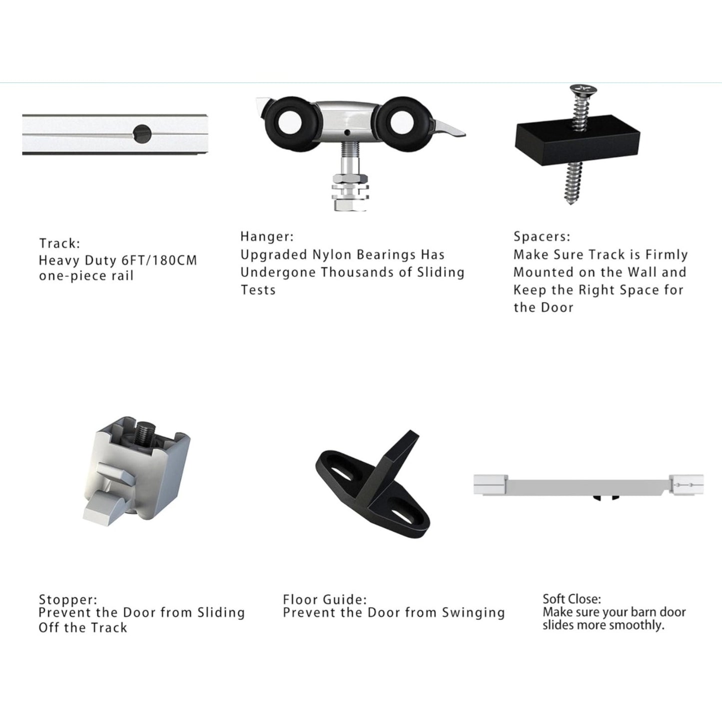 JUBEST 6FT Sliding Barn Door Hardware Kit, Aluminium Alloy Box Rail Hidden Sliding Door Hardware,