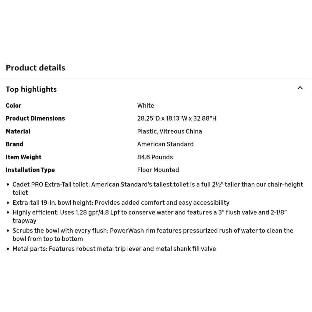 American Standard 215TB104.020 Cadet PRO Two-Piece Toilet