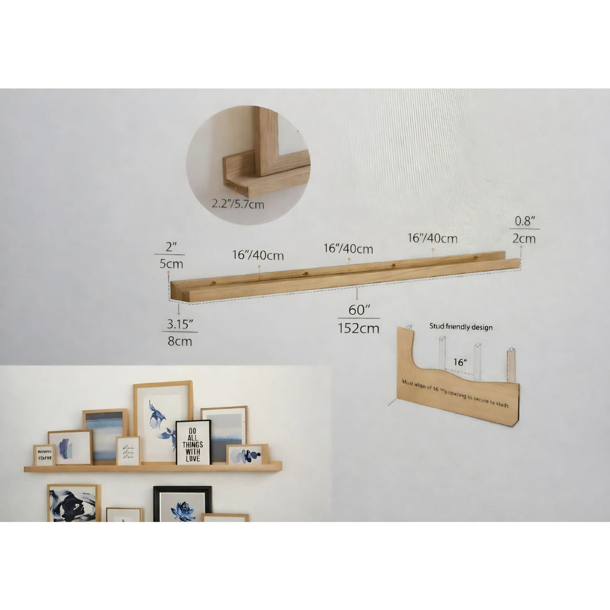 Wallniture Denver 60" Picture Ledge Shelf Set of 2 for Living Room Decor
