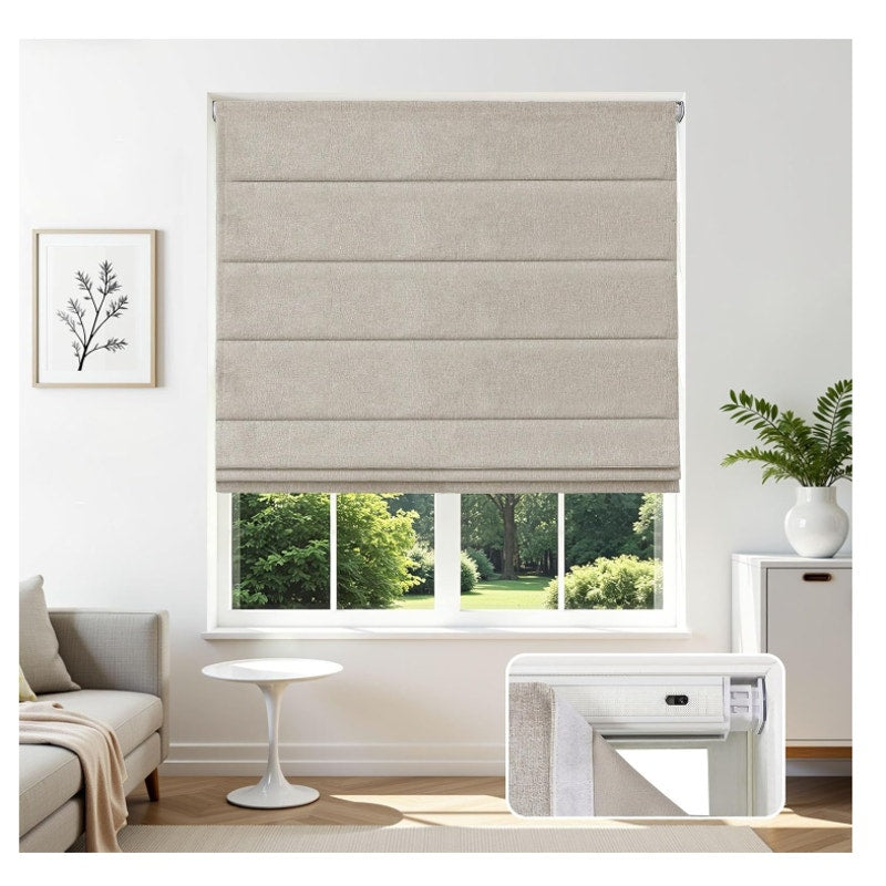 Joydeco Blackout Cordless Roman Shades No Drill, 59" W × 72" H, Linen