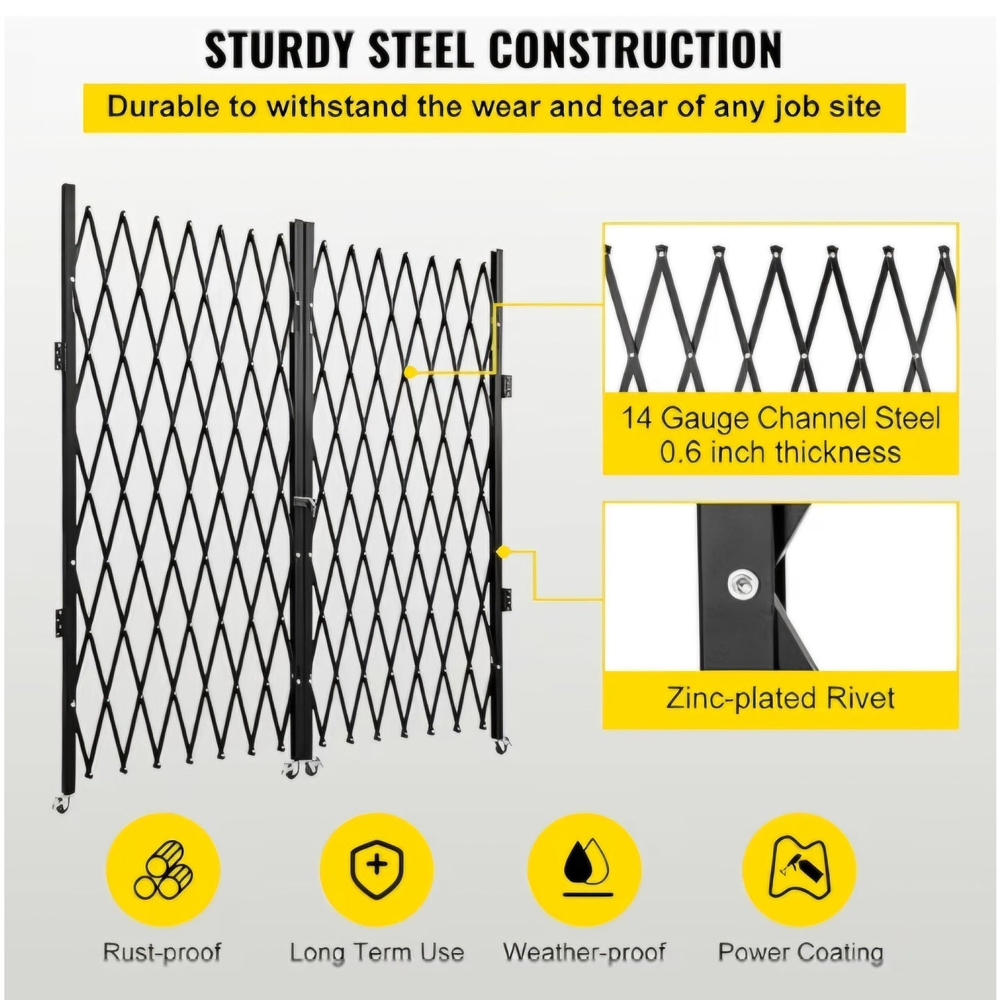 Double Folding Security Gate, 87" H x 150" W Folding Door Gate, Steel Accordion Security Gate