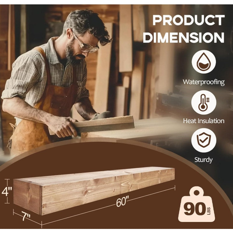 Fireplace Mantel 60", Wooden Floating Shelf for Over Fireplace, Oak Color Wall-Mounted Mantel