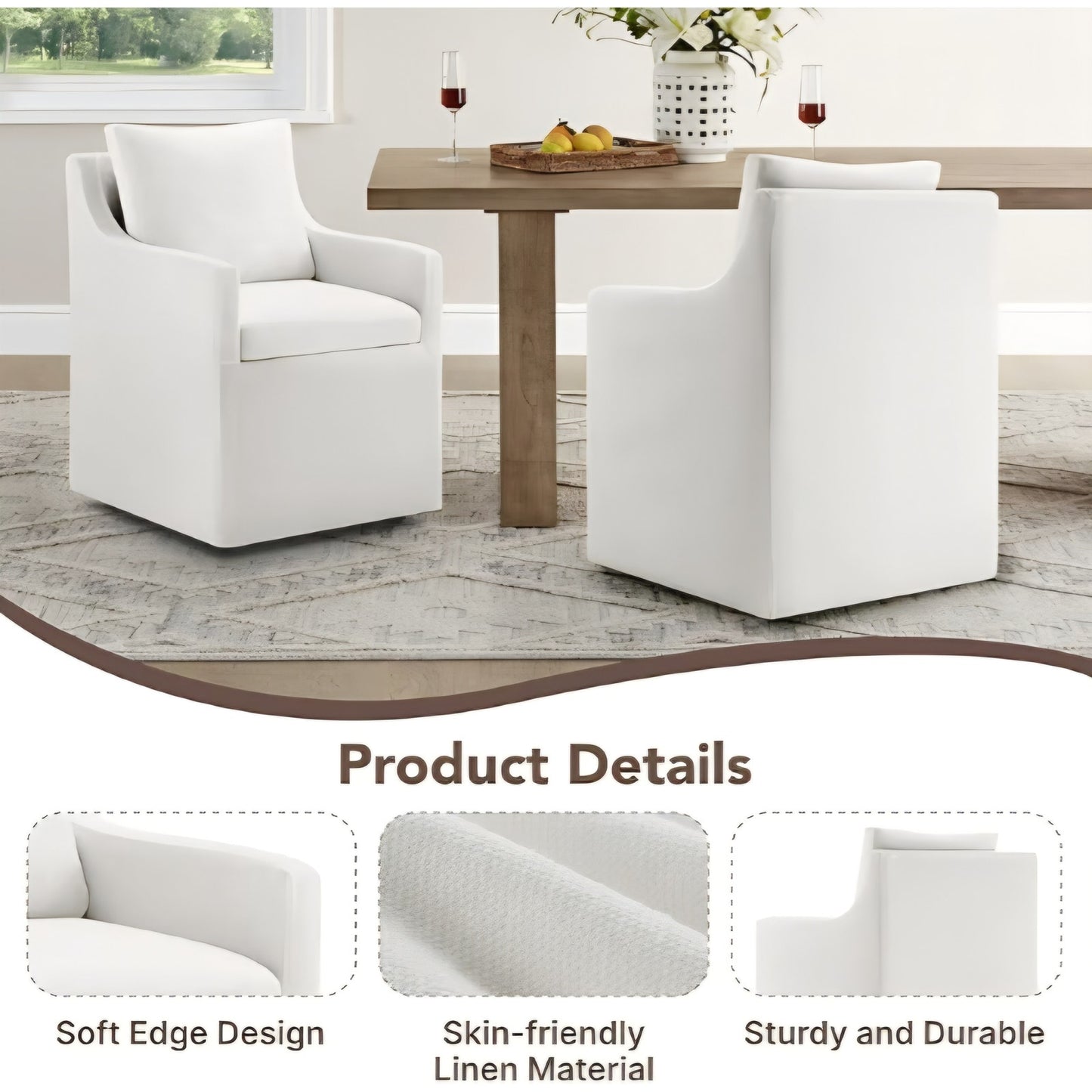 Dining Chairs Set of 4, Modern Dining Room Chairs with Casters & Washable Cover