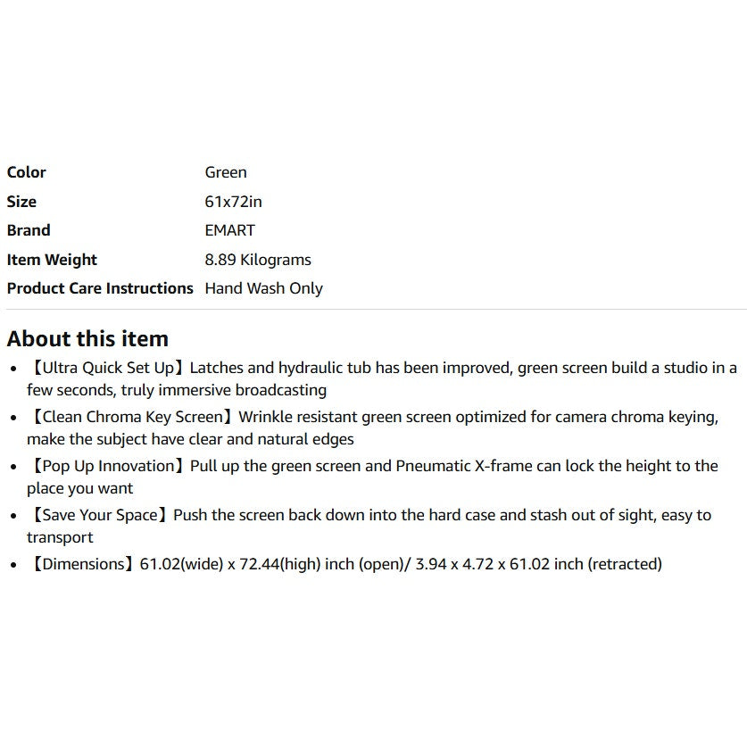 EMART Upgrade Green Screen, 61x72in Collapsible Chroma Key Panel for Background Removal