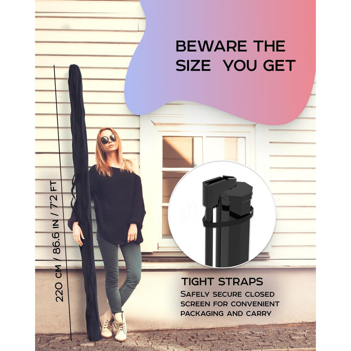 PropVue Projector Screen with Stand 100 inch-Adjustable from 16:9 to 4:3 HD Premium Wrinkle -Black