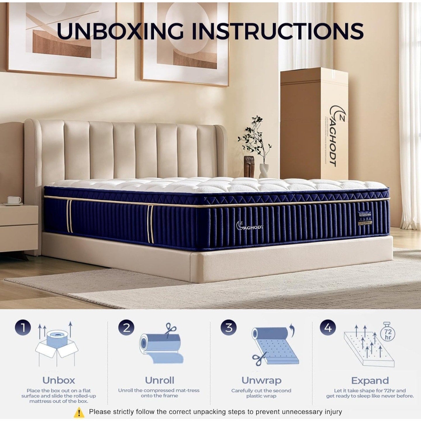 AGHODT Queen Mattress14 Inch Queen Size Hybrid Mattress in a Box, Medium Firm Memory Foam mattress,