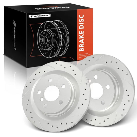 A-Premium 11.81 inch (300mm) Rear Drilled and Slotted Disc Brake Rotors Compatible with Select BMW