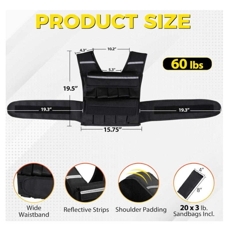 ZENY Adjustable Weighted Vest for Men Women, 30lb/40lb/60lb Fitness Vest with Reflective Strip