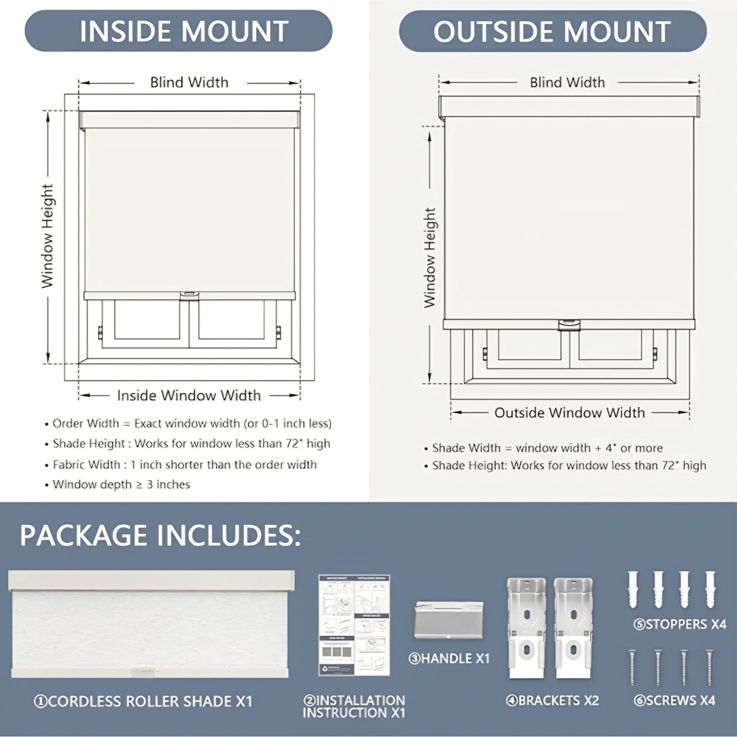 AOSKY Blackout Roller Shades Cordless Blinds for Windows 59" W x 72"