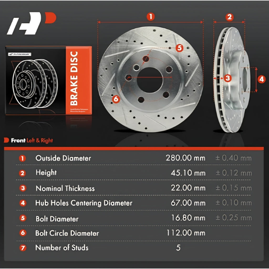11.02 inch (280mm) Disc Brake Rotors Compatible with Select Mini Models - Cooper 2014-2019/2023