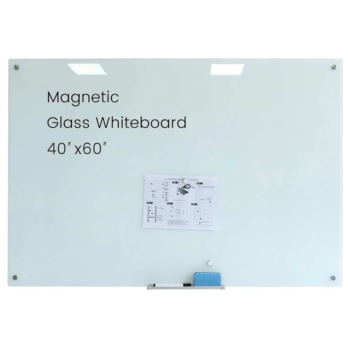 Glass Magnetic White Board – 60 x 40 Inches Dry Erase Whiteboard for Wall, Large Wall Mounted Glass