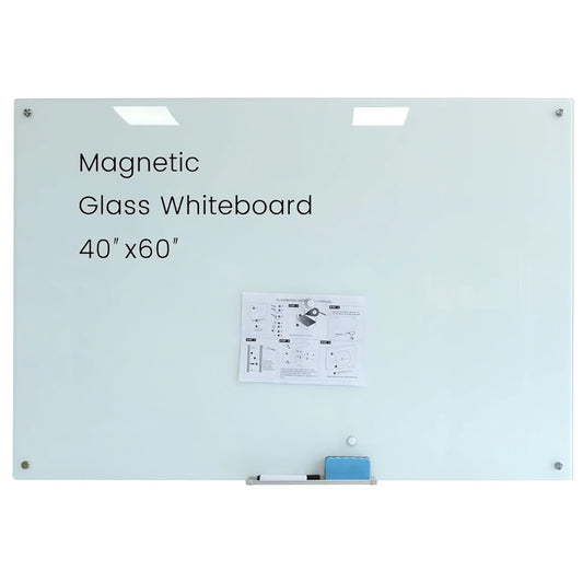Glass Magnetic White Board – 60 x 40 Inches Dry Erase Whiteboard for Wall, Large Wall Mounted Glass