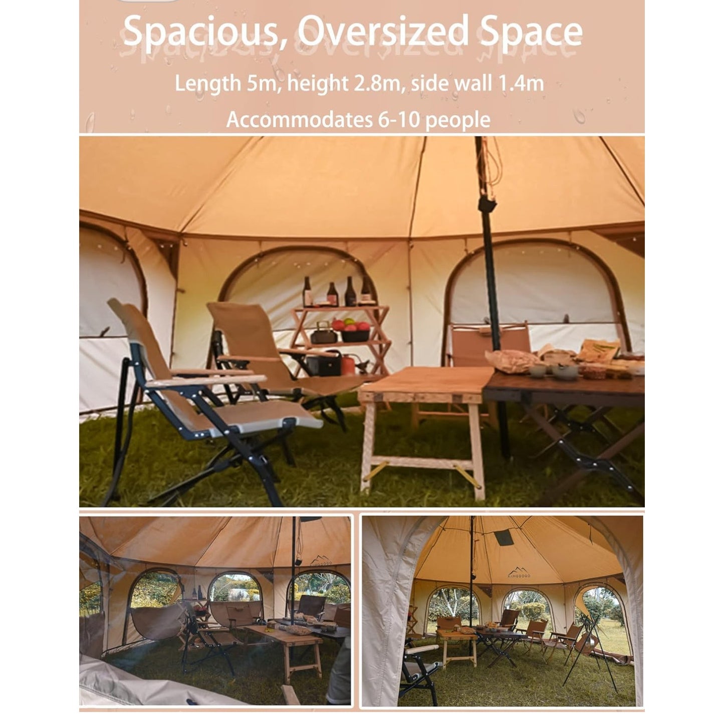 Cotton Canvas Tent Bell - Yurts Breathable and Windproof,Glamping for 6/8/10Person Family Camping