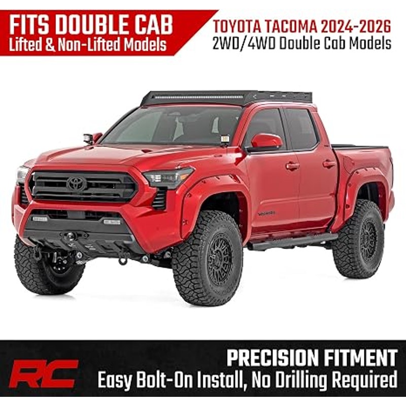 Rough Country Oval Nerf Steps for Toyota Tacoma Double Cab (2024-2026) - OEM Style Rails. Black