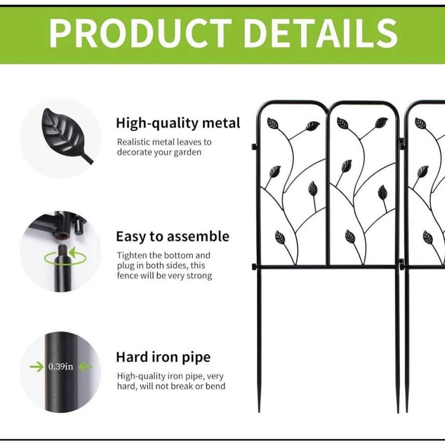 28”Decorative Garden Fence,Garden Edge Border Black Metal Wire Fence Wrought Iron Fence Garden,Rustp