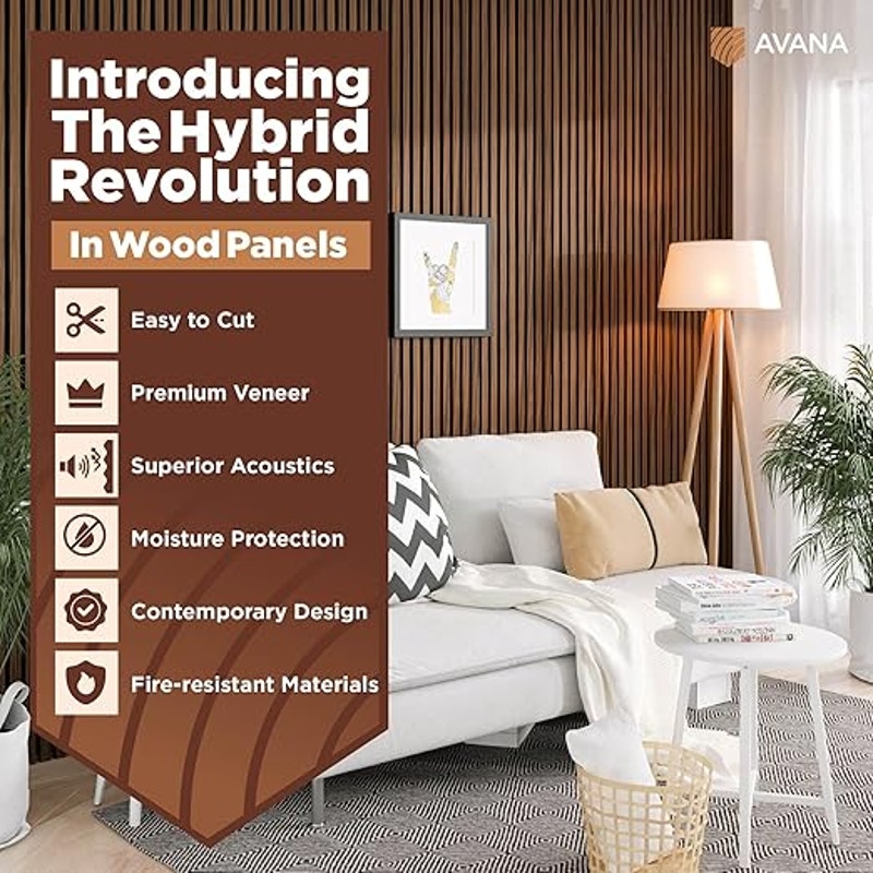 Avana Acoustic Wood Wall Panels, 93.2x11.25 Inch Panels, Fits 94x12 Layout–4 PCs, Durable Wood Panel