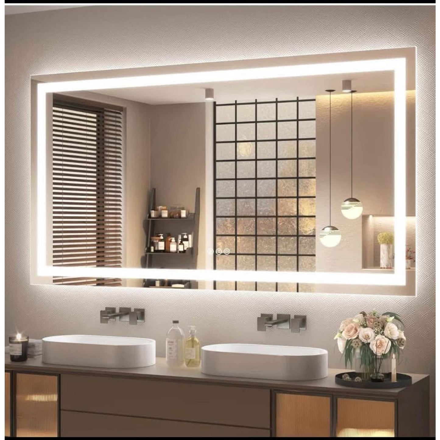 Led Bathroom Mirror 60x36, Large Illuminated Dimmable Vanity Mirror with Lights, Backlit and Front L