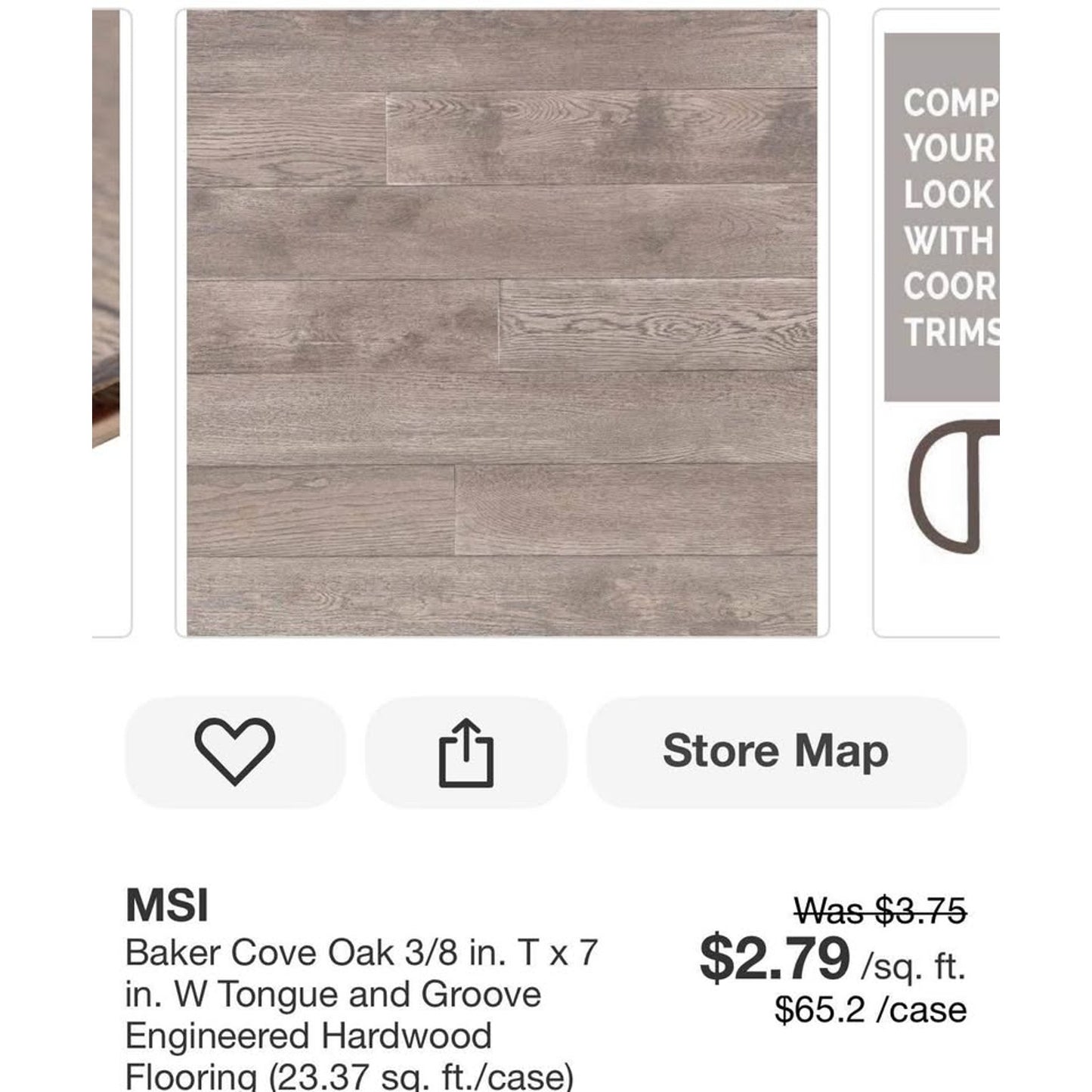 Flooring Baker Cove Oak 3/8 in. Tx7 in. W Tongue and Groove Engineered Hardwood