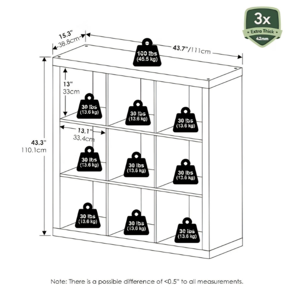 Furinno Cubicle Open Back Decorative Cube Storage Organizer, 9-Cube, White 14.6" x 44" x 44"