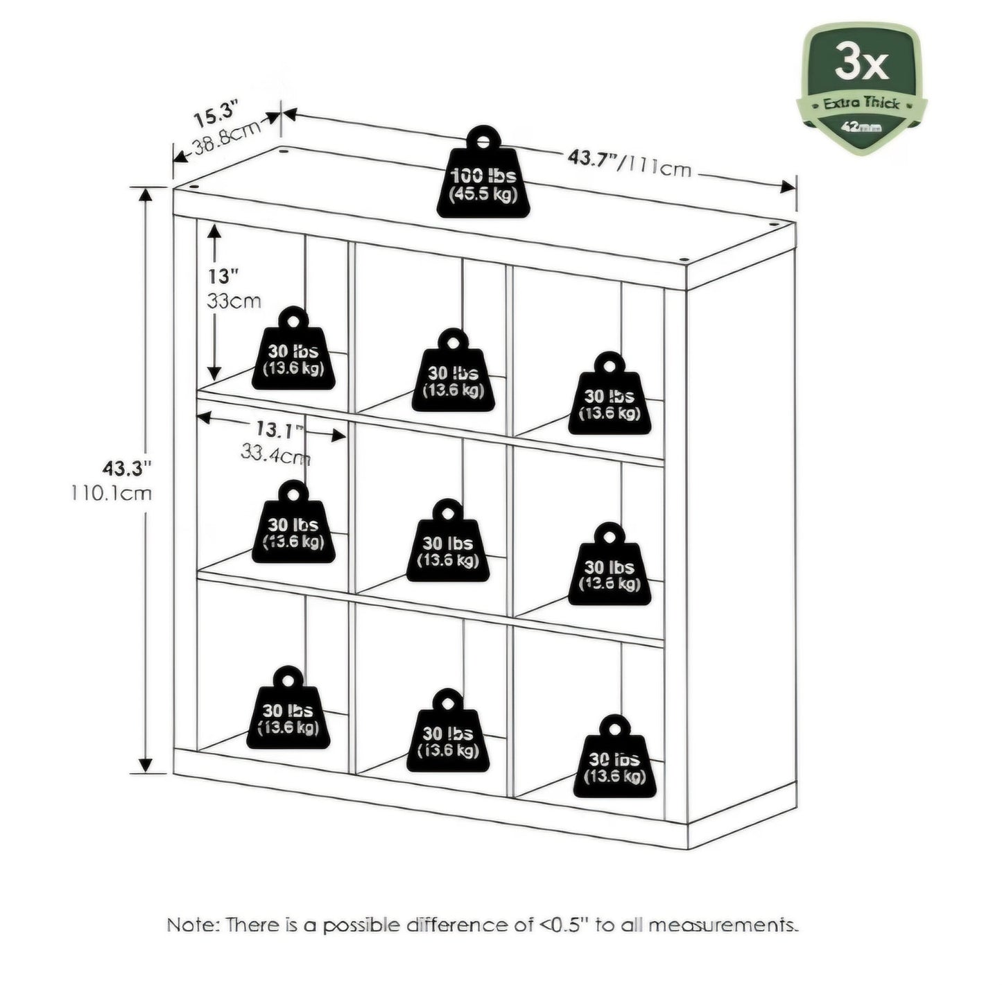 Furinno Cubicle Open Back Decorative Cube Storage Organizer, 9-Cube, White 14.6" x 44" x 44"