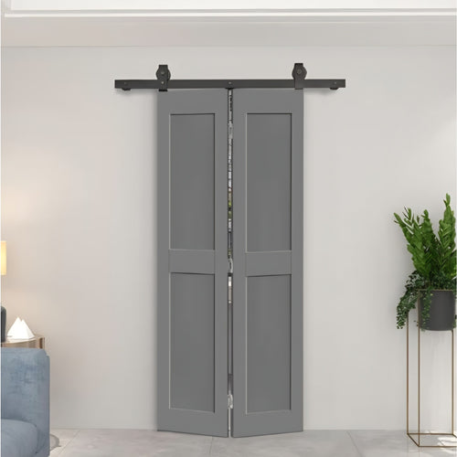 2 Panel Shaker Hollow Core Light Gray Composite Bi-Fold Door with Sliding Barn Door