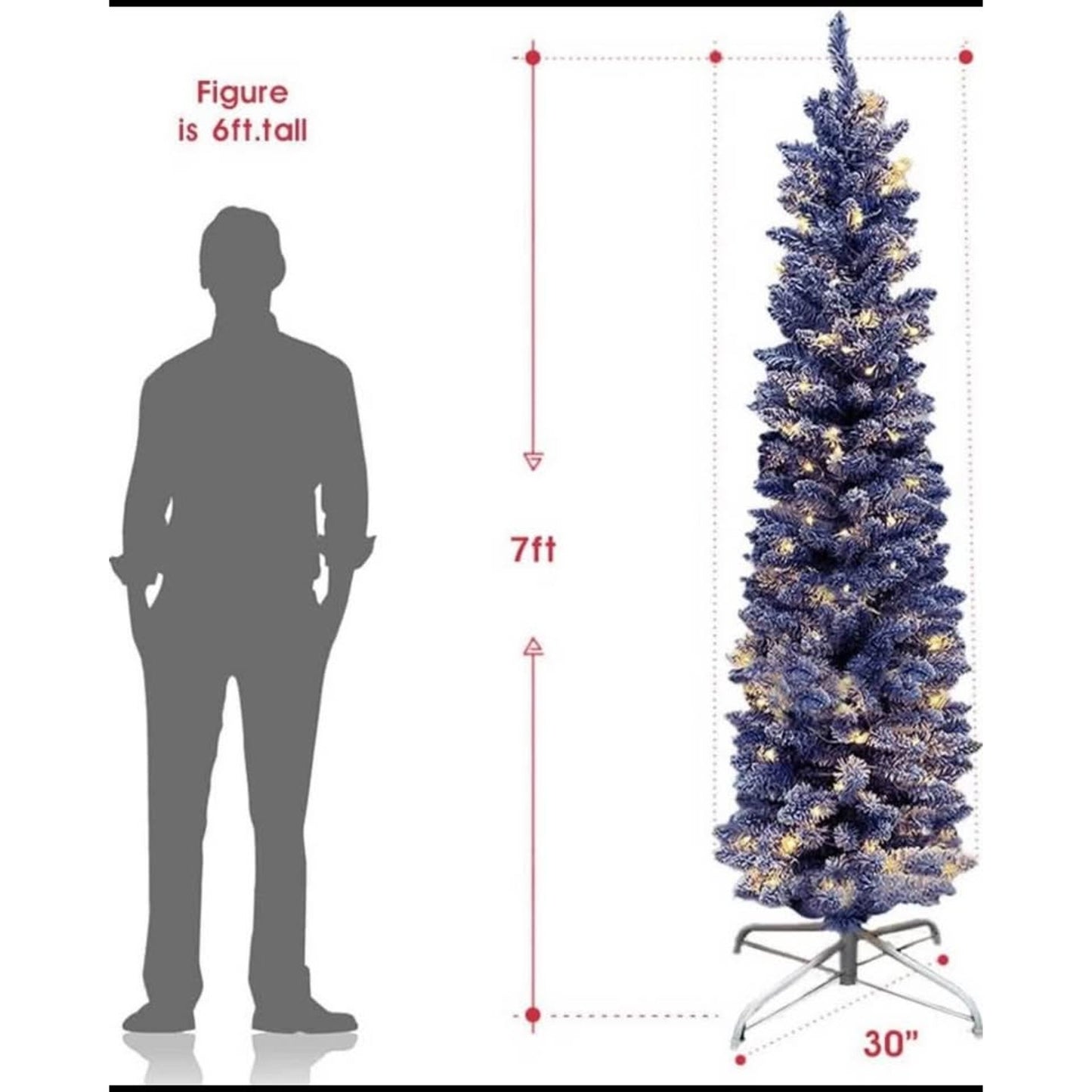 $30 obo 7FT Blue Pre-Lit Skinny Christmas Tree, Auto Open Snow Flocked Full Xmas Tree with 1000 Bran