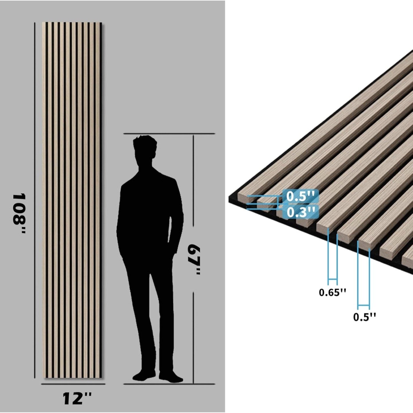 Art3d 2-Pack 108" x 12"  Oak; Acoustic Wood Panels for Wall, Soundproof Wood Slat Panel for Wall