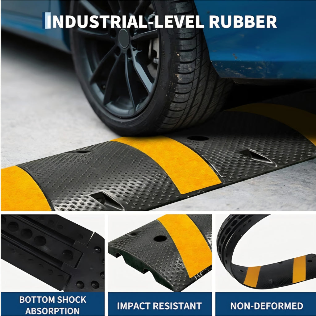 7FT Rubber Speed Bump with 4 End Cap, 2-Pack Speed Bumps for Road, 66000 LBS