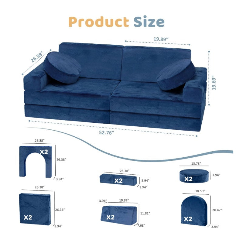 12pcs Modular Kids Play Couch, Convertible Toddler Sectional Sofa CPC Certified, Washable