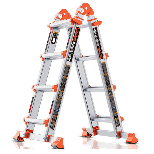 Ladder, A Frame 4 Step Ladder Extension, 14 FT Anti-Slip Multi Position & Storage Folding Ladder