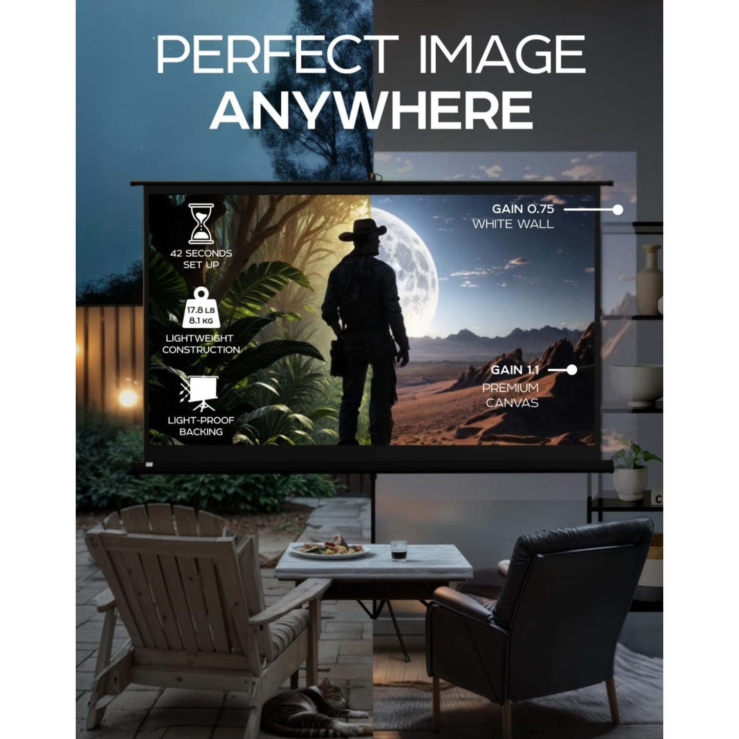 100 Inch Indoor and Outdoor Projector Screen with Stand for Movies or Presentations - HDPremium16:9