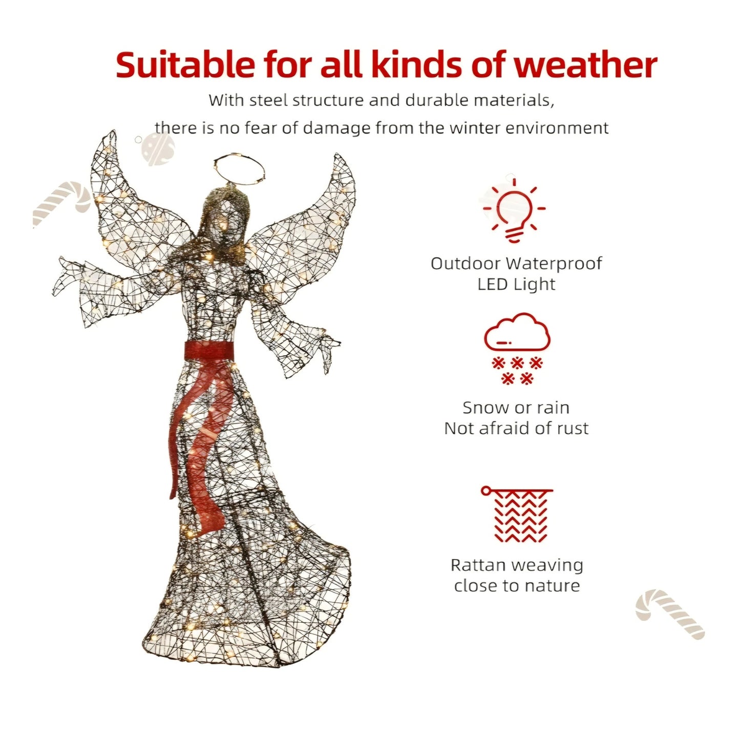 5' Rattan Angel Christmas Decoration for Outdoor - Lighted Angel Christmas Decoration with 120 LED