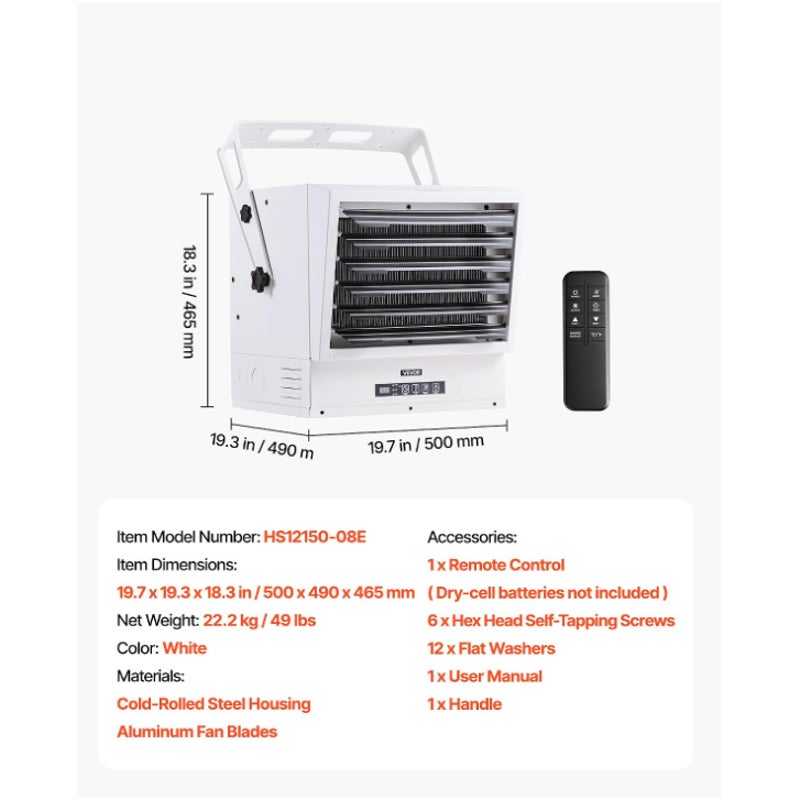 Electric Garage Heater, Protection Wall/Ceiling Mounted Shop Heater For Indoor Workshop Warehouse