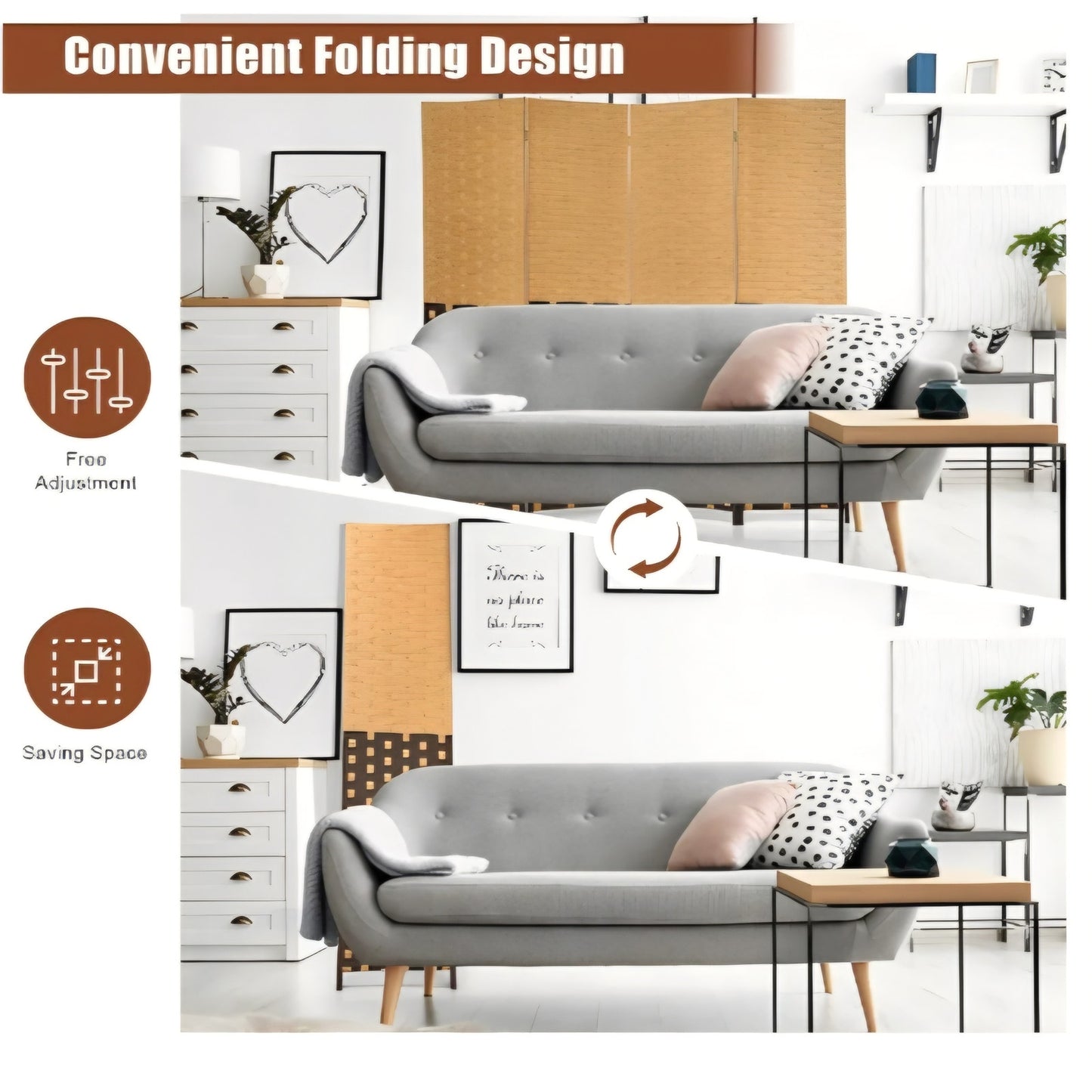 Giantex 4 Panel Room Divider, 6 Ft Tall Handmade Rattan Room Dividers, Portable Wood Room Separator