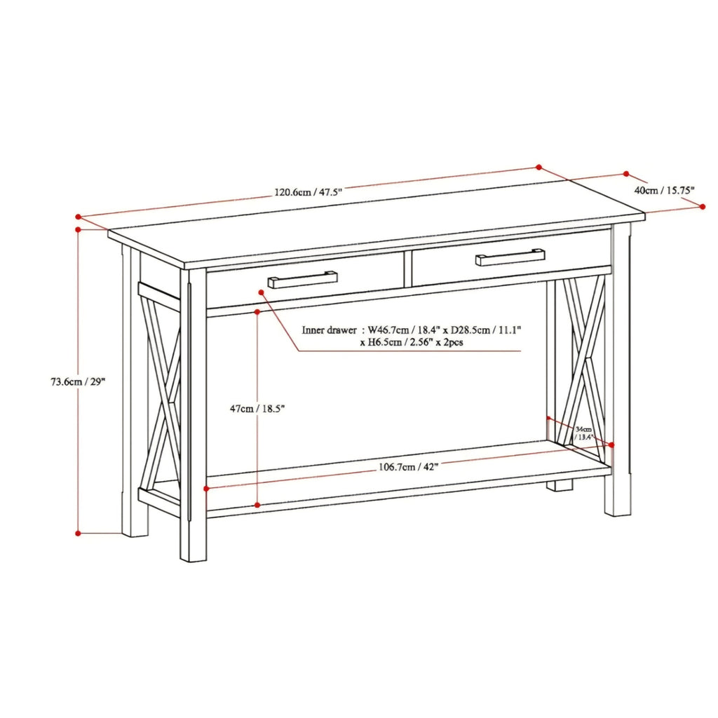 Kitchener Console Table - 47 Inch Wide Solid Wood Sofa Table in Distressed Grey