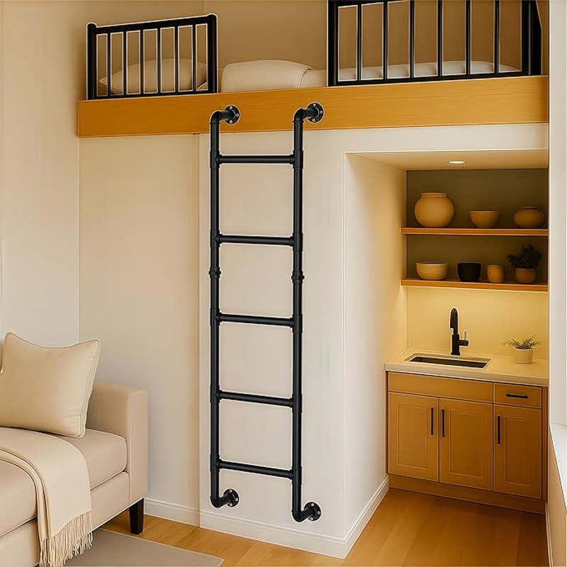 5 FT Black Wall Mounted Steel Ladder, 5-Step Egress Ladder for Window Well, Loft, Gym, Dorm, Iron