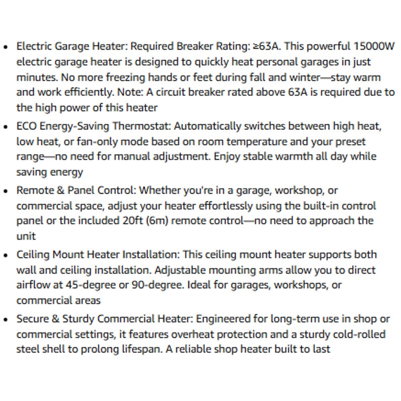Electric Garage Heater, Protection Wall/Ceiling Mounted Shop Heater For Indoor Workshop Warehouse