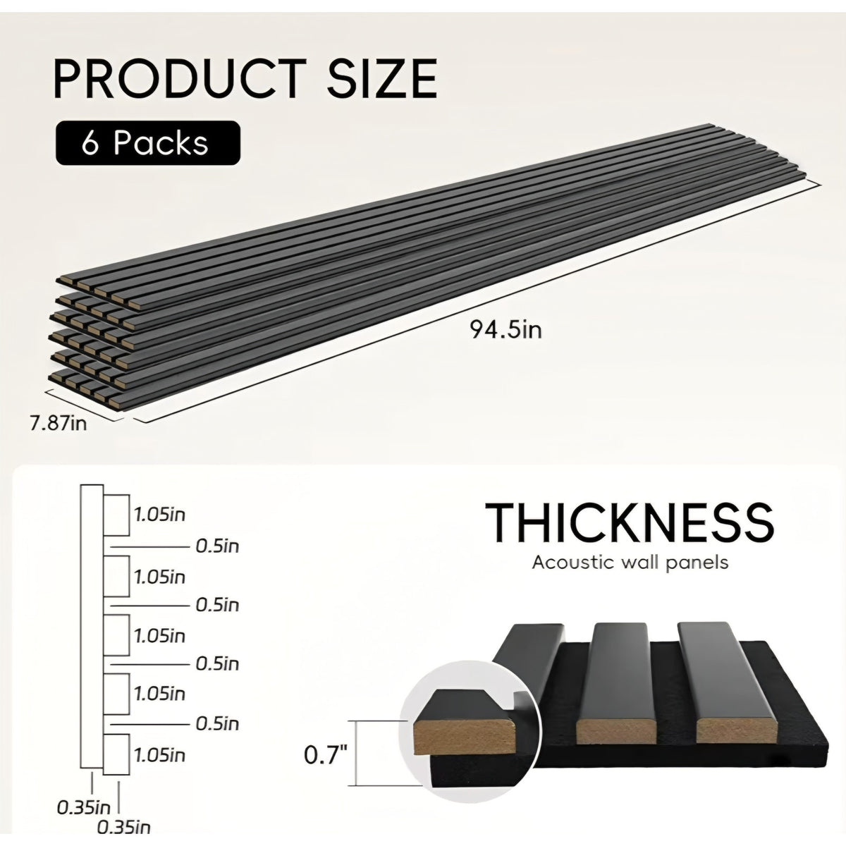 Wood Panels for Wall 94.5" × 7.87" Acoustic Soundproof Wall Slat Panels,