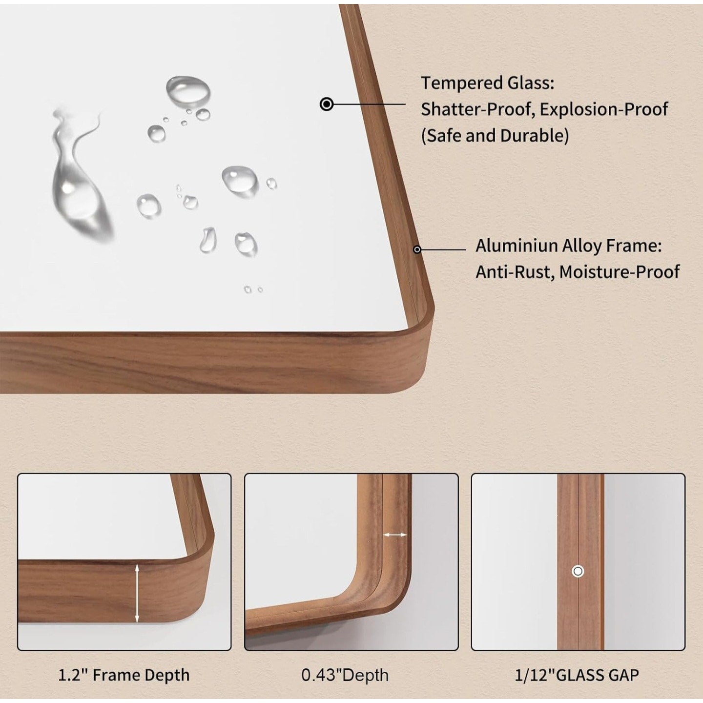 LOAAO 84X32 Inch Bathroom Mirror with Wood Grain Colored Metal Frame