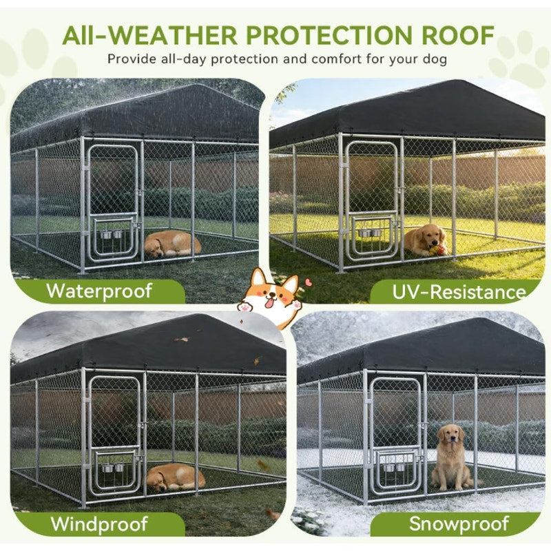 COMHOMA 10×10FT Outdoor Dog Kennel withAdjustable Bowls Feeder Heavy Duty Extra-Large Dog Enclosure