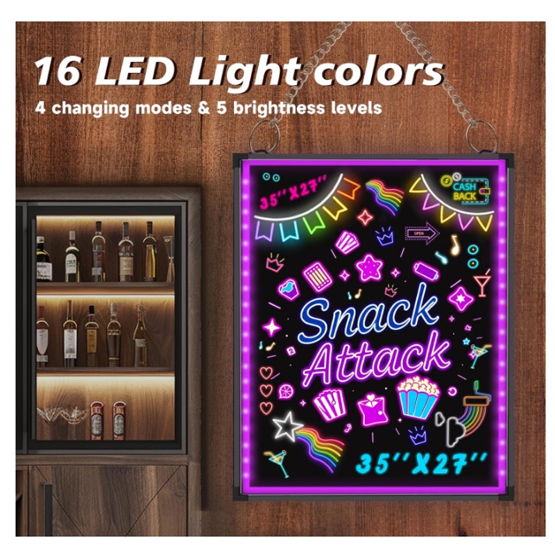 Hosim 35"x27" LED Message Writing Board, Neon Sign for Business & Restaurants, Illuminated ErasablE